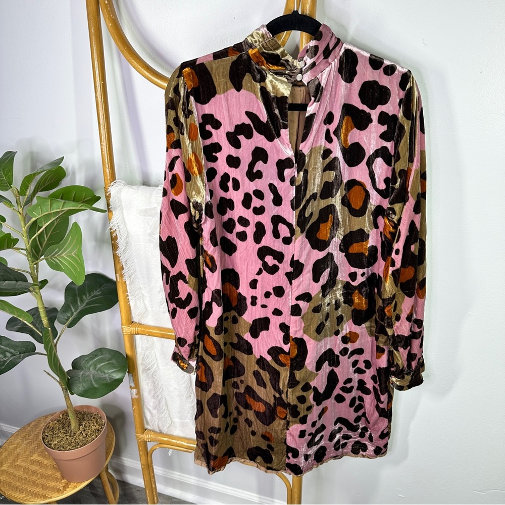 Anthropologie Pink Velvet Cheetah Dress sz 14 - Picture 2 of 7